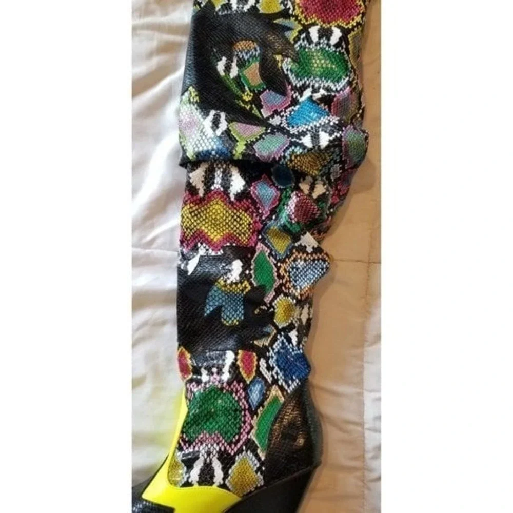 Snakeskin Print Cowboy Boots Western Neon‎ Yellow Accents Trendy Colorful